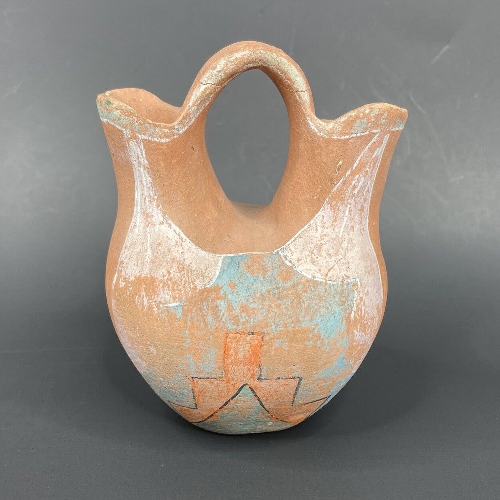 Vtg Wedding Vase Double Spout Southwestern Mexican Native American Style Painted